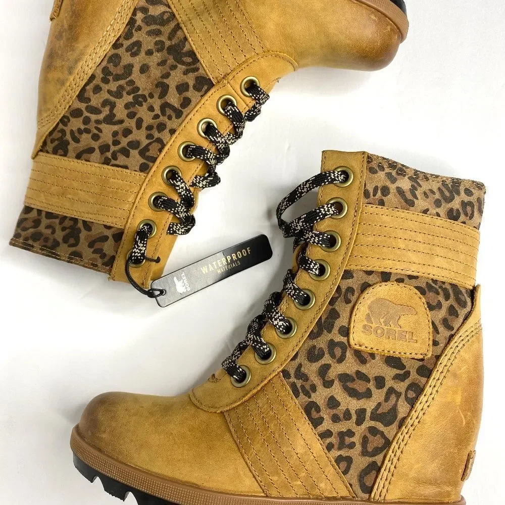 Sorel Tan and Leopard Print Ankle Boots